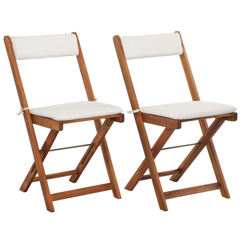 3 Piece Folding Bistro Set with Cushions Solid Acacia Wood