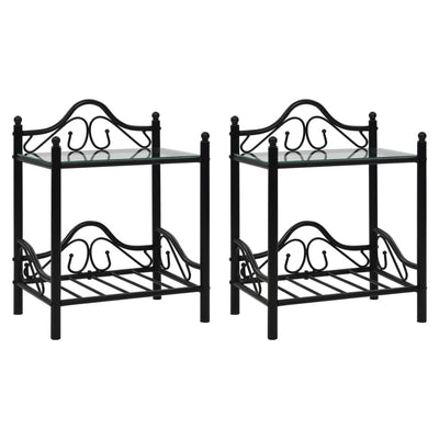 Bedside Tables 2 pcs Steel and Tempered Glass 45x30.5x60 cm Black