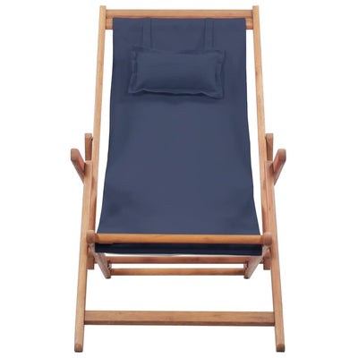Folding Beach Chair Fabric and Wooden Frame Blue