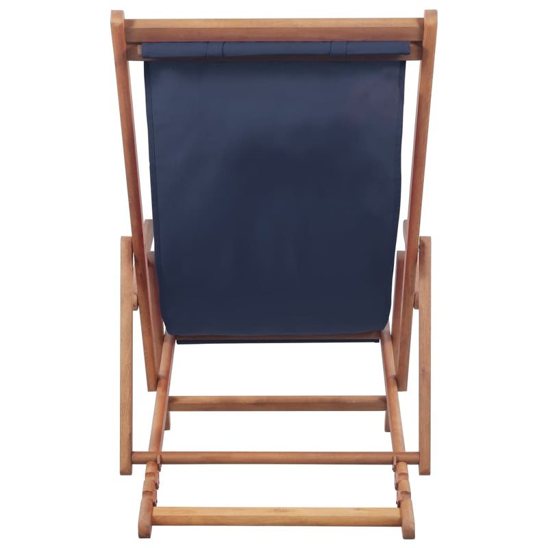 Folding Beach Chair Fabric and Wooden Frame Blue