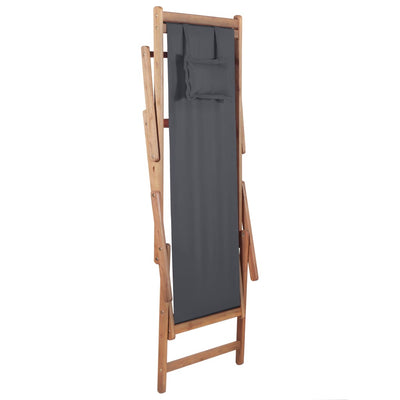 Folding Beach Chair Fabric and Wooden Frame Grey