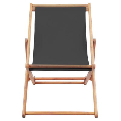 Folding Beach Chair Fabric and Wooden Frame Grey