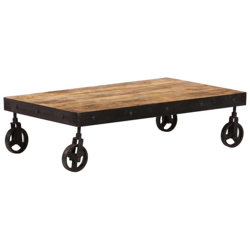 Coffee Table with Wheels Solid Mango Wood 100x60x26 cm