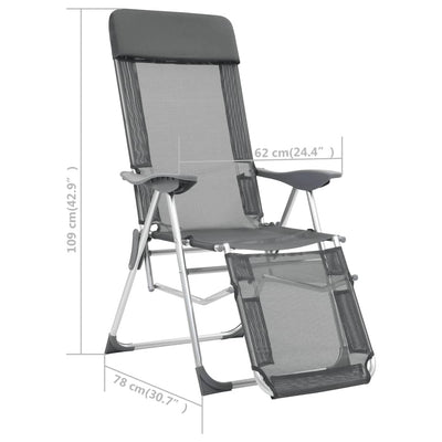 Folding Camping Chairs 2 pcs with Footrest Grey Aluminium