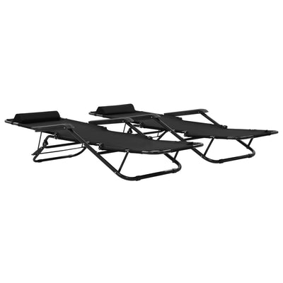Folding Sun Loungers 2 pcs with Footrests Steel Black
