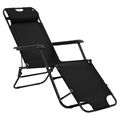 Folding Sun Loungers 2 pcs with Footrests Steel Black