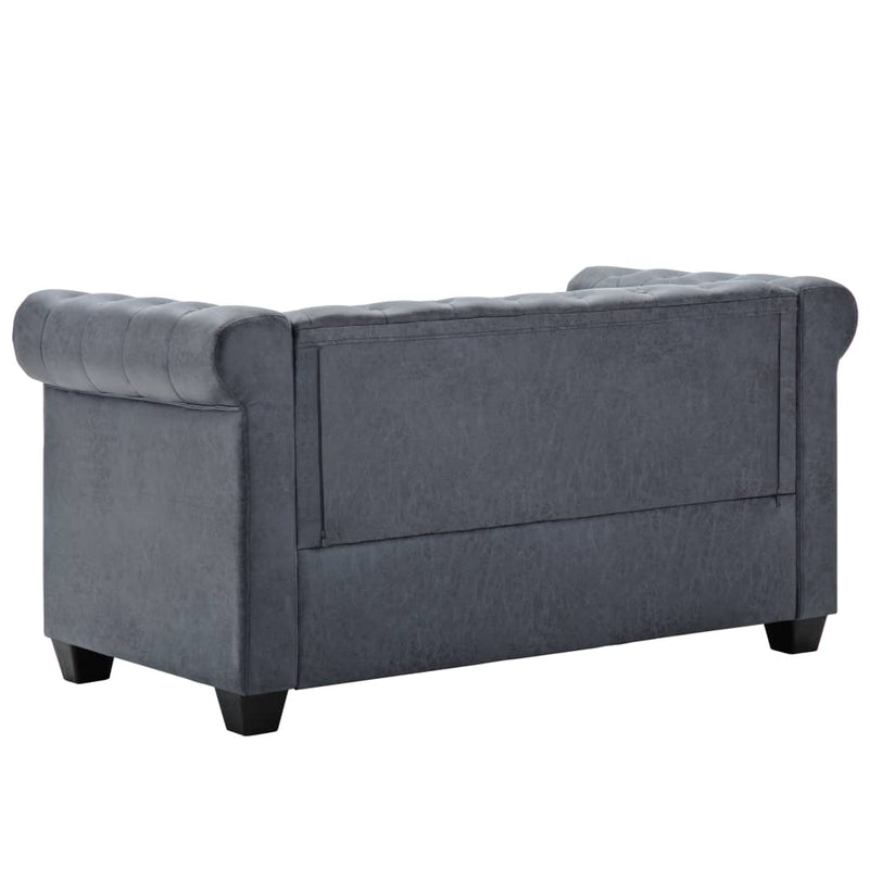 2-Seater Chesterfield Sofa Artificial Suede Leather Grey