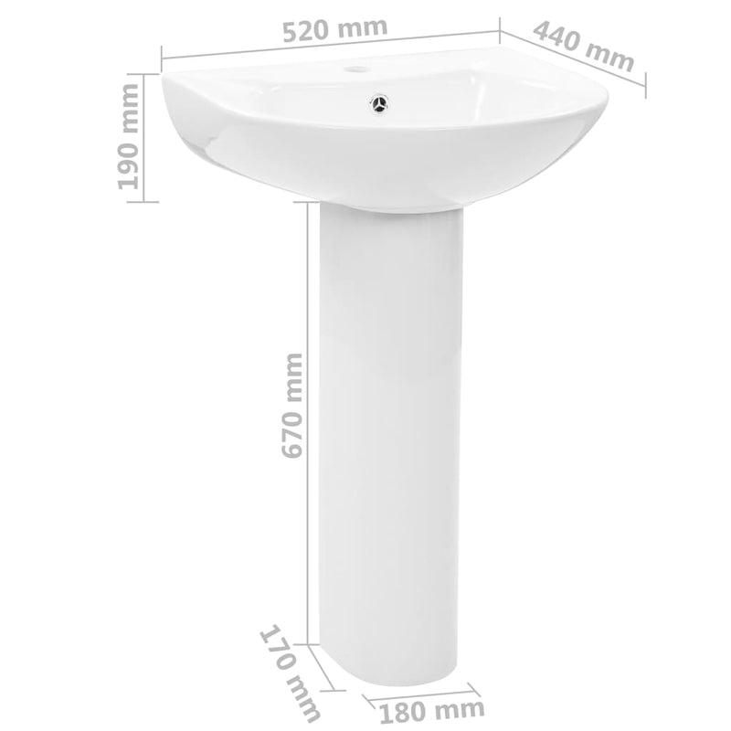 Freestanding Basin with Pedestal Ceramic White 520x440x190 mm