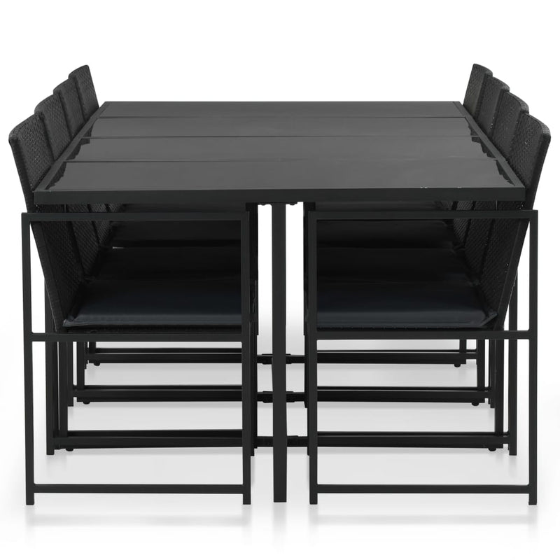 9 Piece Outdoor Dining Set with Cushions Poly Rattan Black