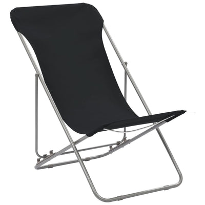 Folding Beach Chairs 2 pcs Steel and Oxford Fabric Black