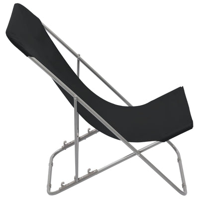 Folding Beach Chairs 2 pcs Steel and Oxford Fabric Black