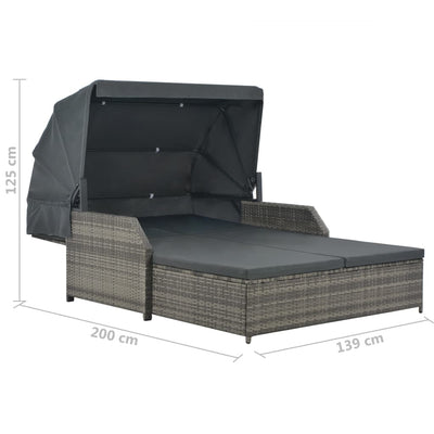 2-Person Sun Lounger with Canopy Poly Rattan Grey