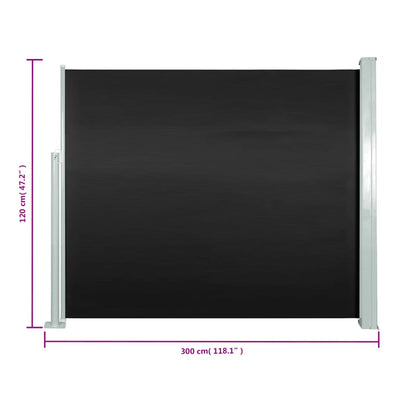 Retractable Side Awning 120 x 300 cm Black