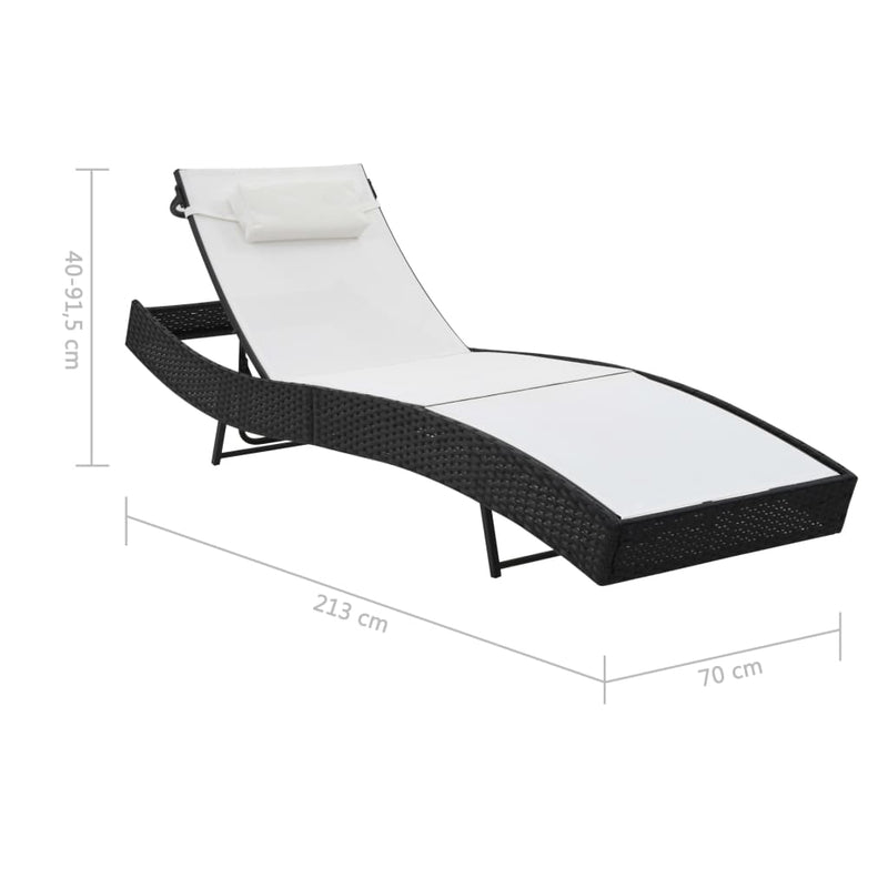 Sun Loungers 2 pcs with Table Poly Rattan and Textilene Black