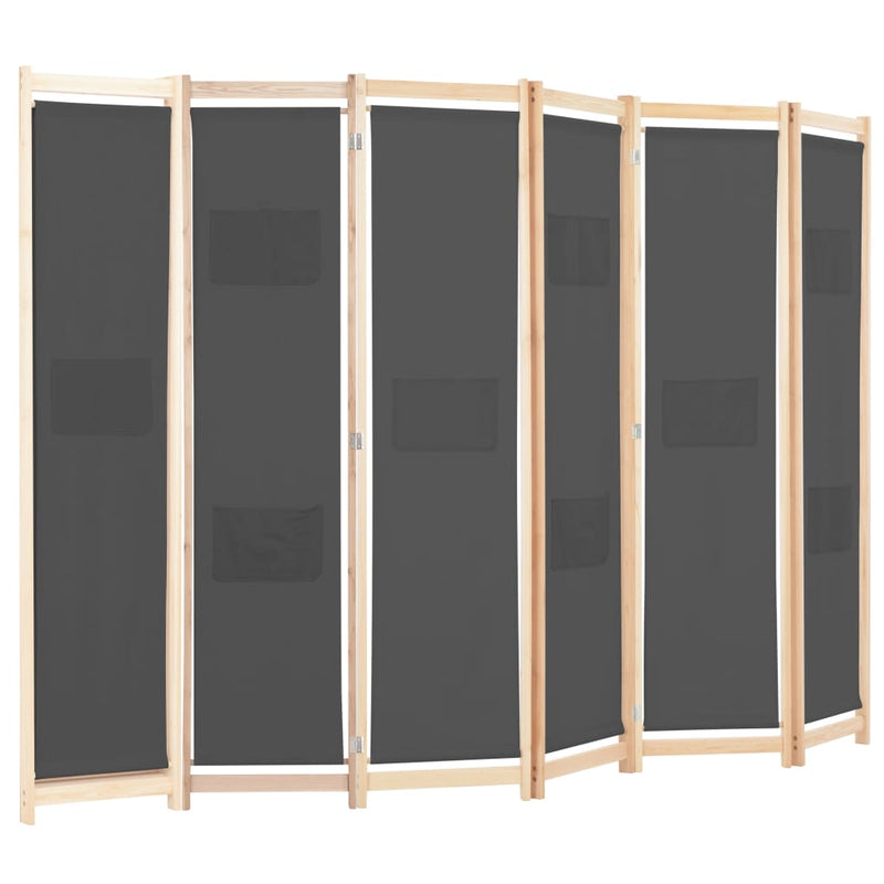 6-Panel Room Divider Grey 240x170x4 cm Fabric