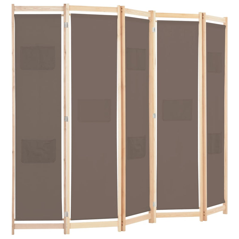 5-Panel Room Divider Brown 200x170x4 cm Fabric