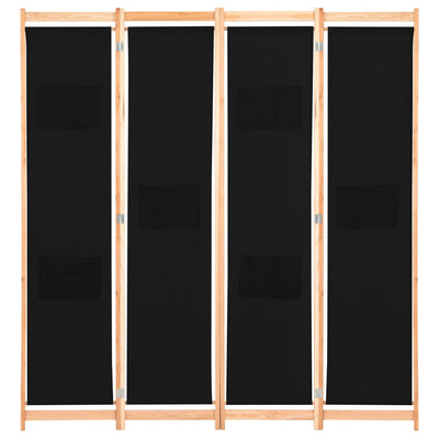 4-Panel Room Divider Black 160x170x4 cm Fabric