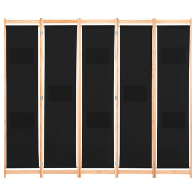 5-Panel Room Divider Black 200x170x4 cm Fabric