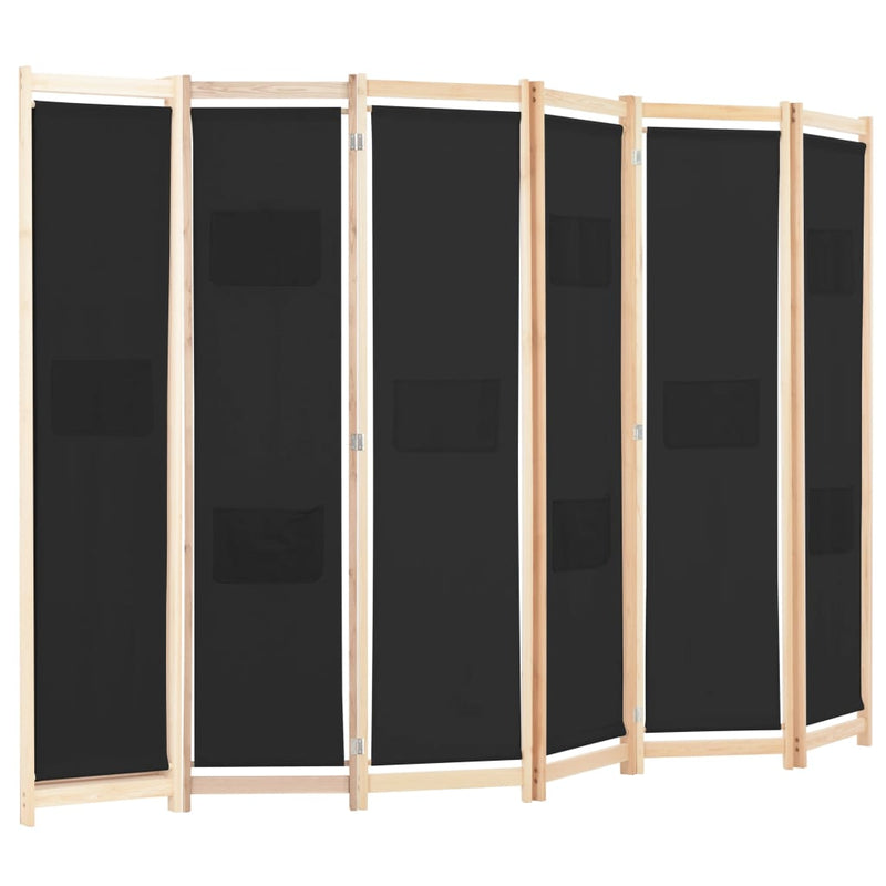 6-Panel Room Divider Black 240x170x4 cm Fabric
