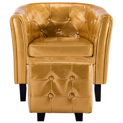 Tub Chair with Footstool Gold Faux Leather