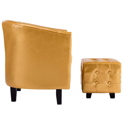 Tub Chair with Footstool Gold Faux Leather