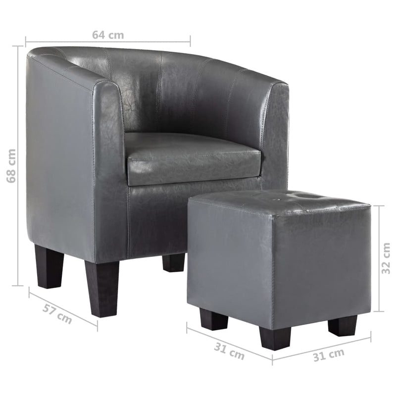 Tub Chair with Footstool Grey Faux Leather