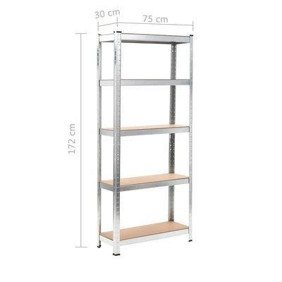 Storage Shelves 3 pcs Silver 75x30x172 cm Steel and MDF