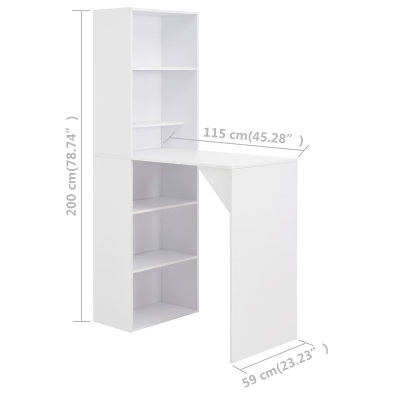 Bar Table with Cabinet White 115x59x200 cm