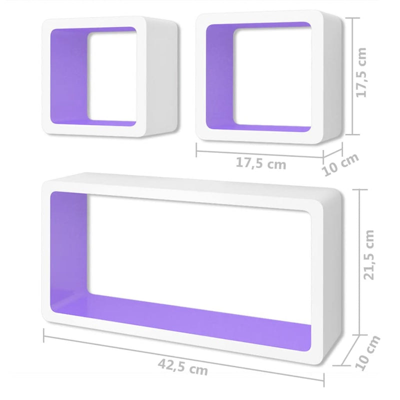 Wall Cube Shelves 6 pcs White and Purple