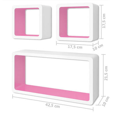 Wall Cube Shelves 6 pcs White and Pink
