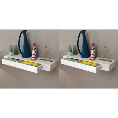 Floating Wall Shelves with Drawers 2 pcs White 80 cm