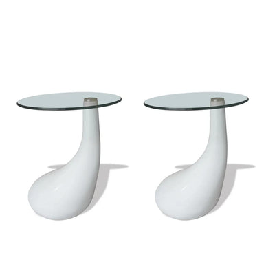 Coffee Table 2 pcs with Round Glass Top High Gloss White - Payday Deals