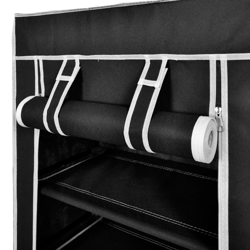 Fabric Shoe Cabinet with Cover 58 x 28 x 106 cm Black - Payday Deals