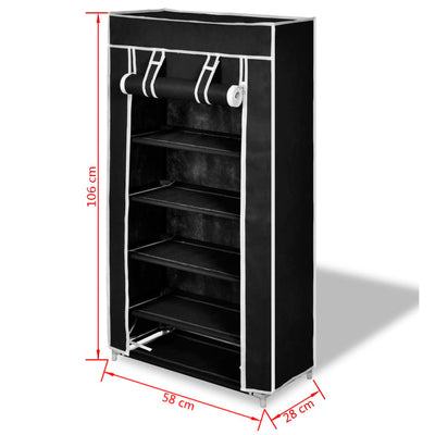 Fabric Shoe Cabinet with Cover 58 x 28 x 106 cm Black - Payday Deals