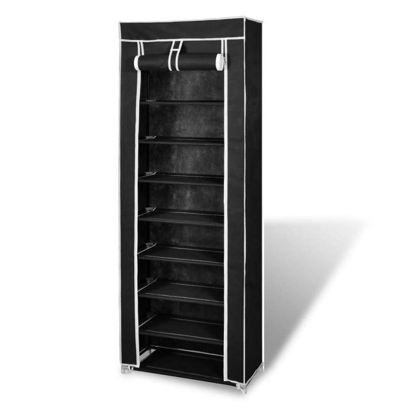 Fabric Shoe Cabinet with Cover 162 x 57 x 29 cm Black - Payday Deals