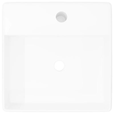 Ceramic Basin Square with Overflow and Faucet Hole 41 x 41 cm
