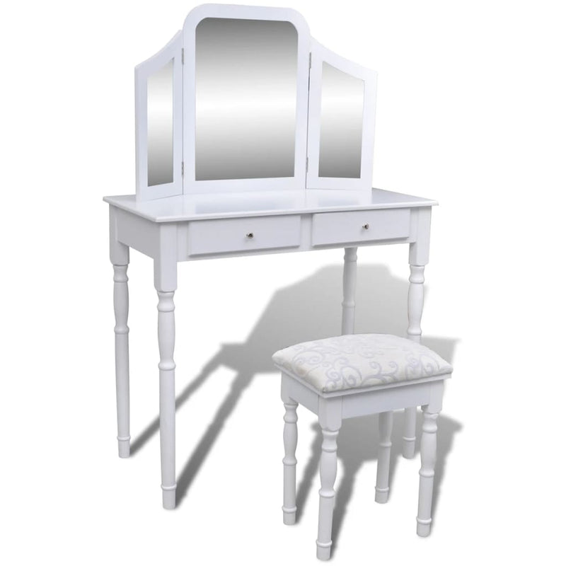 Dressing Table with 3-in-1 Mirror and Stool 2 Drawers White - Payday Deals