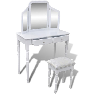 Dressing Table with 3-in-1 Mirror and Stool 2 Drawers White - Payday Deals
