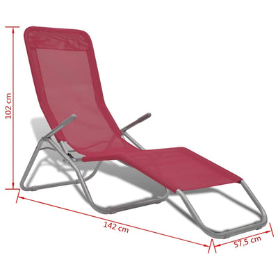 Sun Loungers 2 pcs Steel Frame and Textilene Red