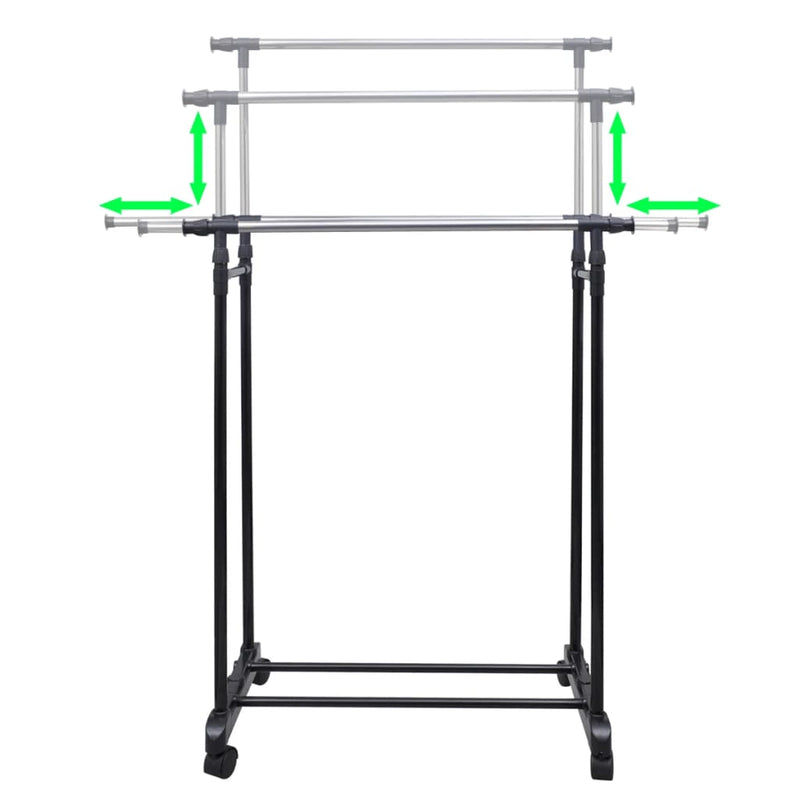 Adjustable Clothes Rack with 2 Hanging Rails 2 pcs