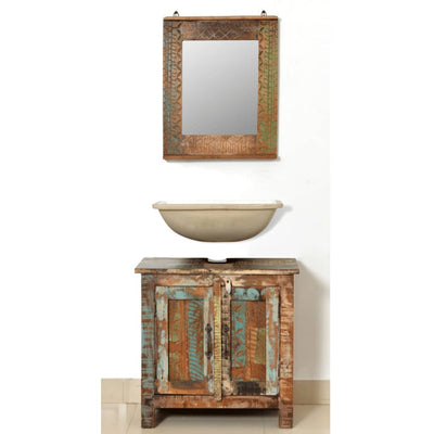 Reclaimed Solid Wood Bathroom Vanity Cabinet Set with Mirror