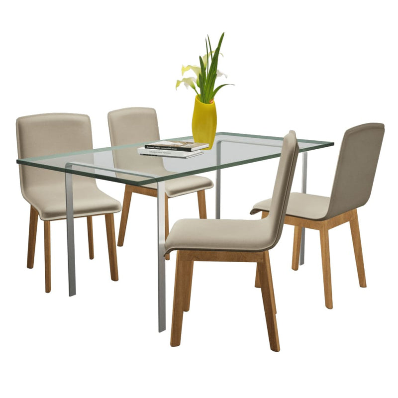 Dining Chairs 4 pcs Beige Fabric and Solid Oak Wood - Payday Deals