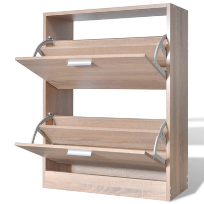 Oak Look Wooden Shoe Cabinet with 2 Compartments - Payday Deals