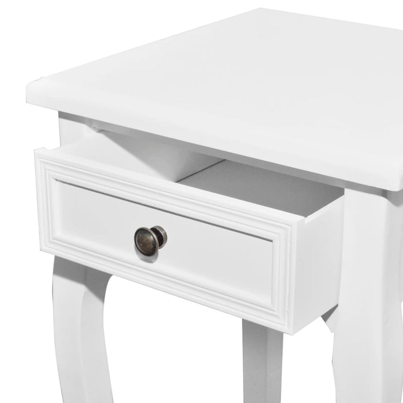 Nesting Side Table Set 2 Pieces with Drawer White