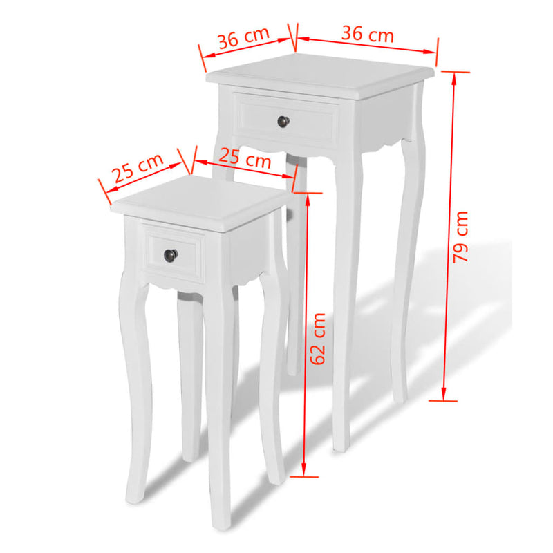 Nesting Side Table Set 2 Pieces with Drawer White