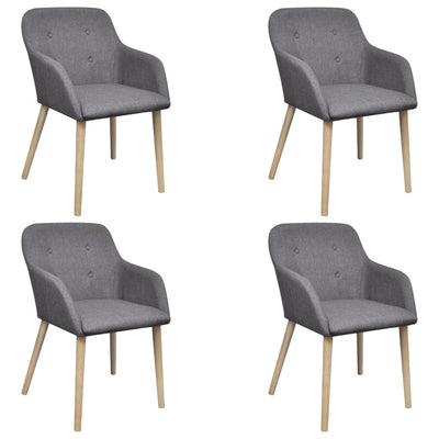 Dining Chairs 4 pcs Light Grey Fabric and Solid Oak Wood