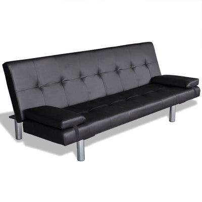 Sofa Bed with Two Pillows Artificial Leather Adjustable Black