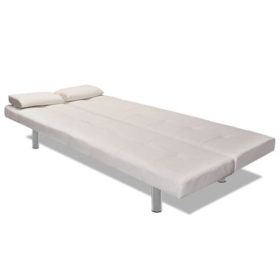 Sofa Bed with Two Pillows Artificial Leather Adjustable Cream White - Payday Deals