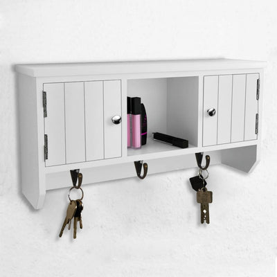 Wall Cabinet for Keys and Jewellery with Doors and Hooks
