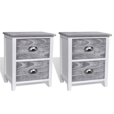 Nightstand 2 pcs with 2 Drawers Grey and White